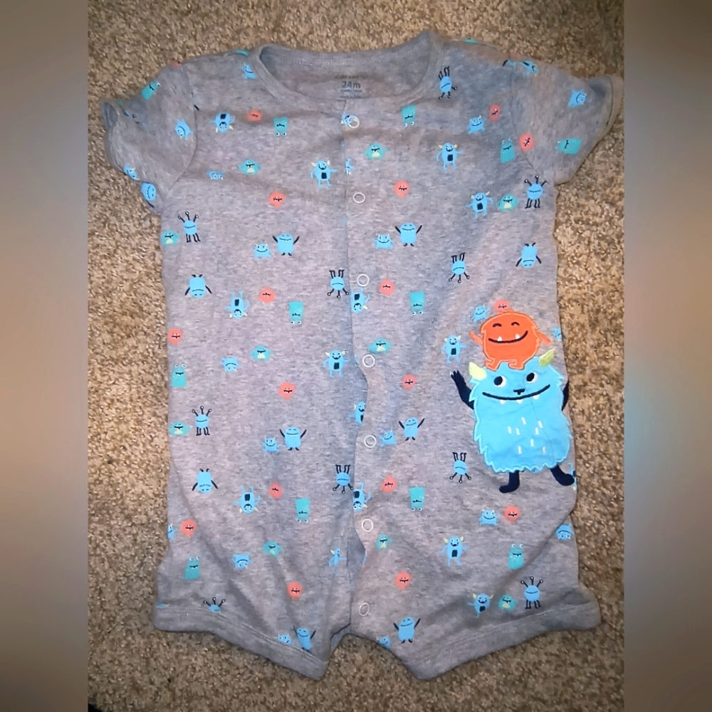 💎Carter's Monsters Button up Romper Onesie Size 24 Months